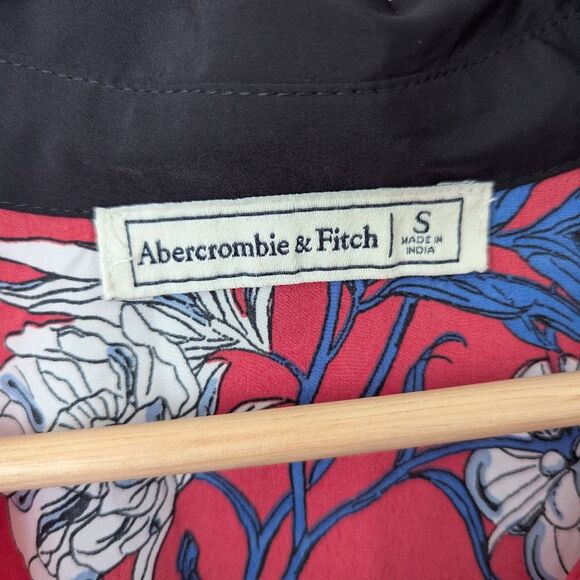 Abercrombie & Fitch Red Floral Split Neck Long Sleeve Tunic Mini Dress Size S - Picture 6 of 7